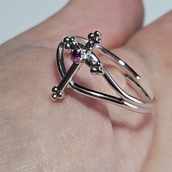 **Final Sale** Vintge Sarah Coventry Pink Rhinestone Silver Tone Cross Adj 4-8 - Picture 3 of 13